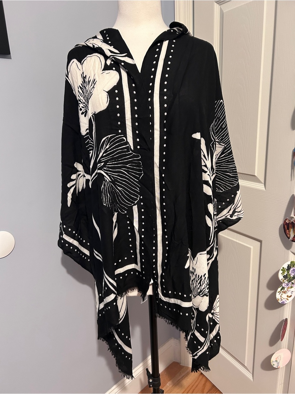 Chico's Black and White Floral Scarf